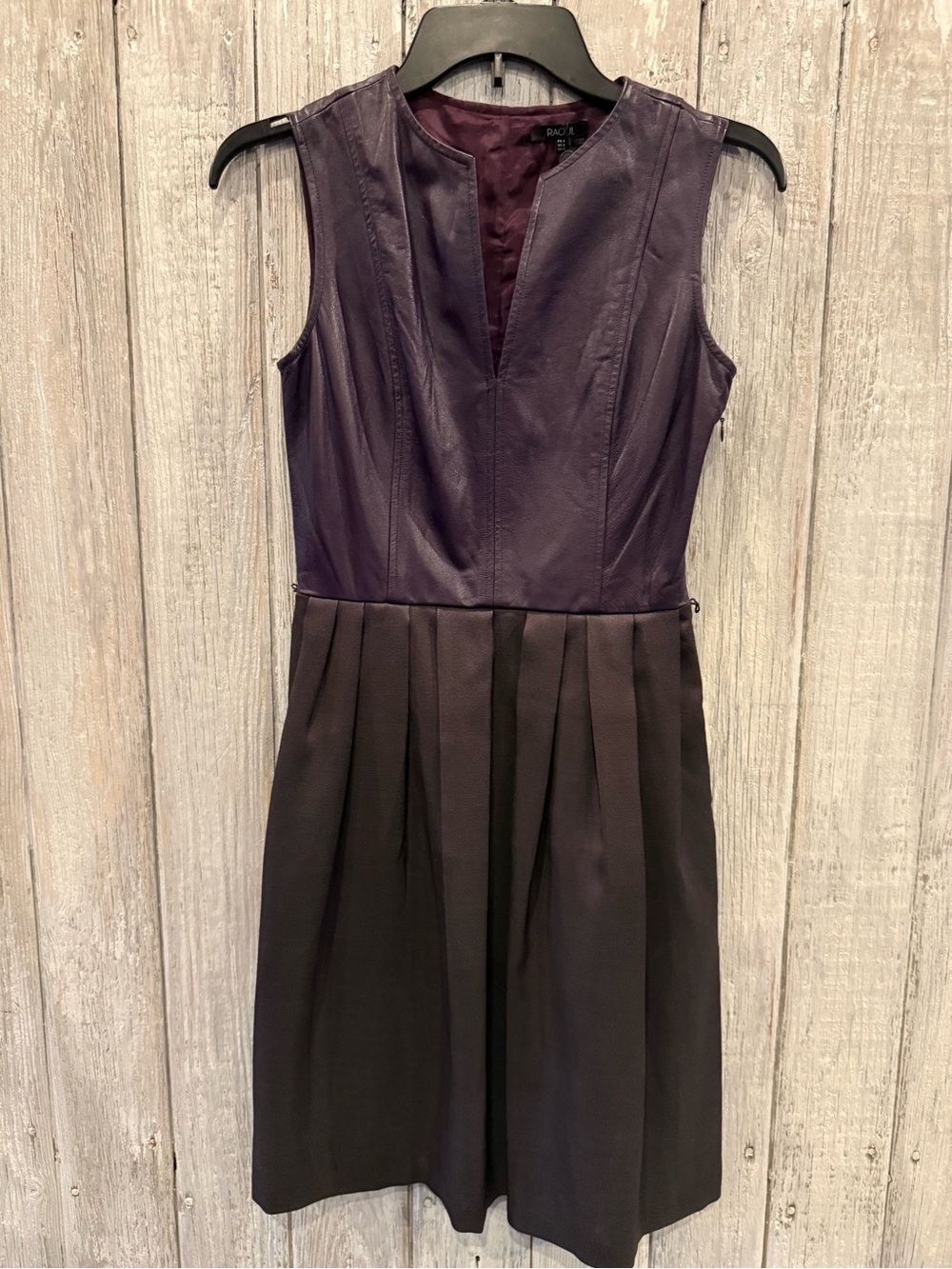 Raoul purple mixed-media sleeveless dress with green lining very unique